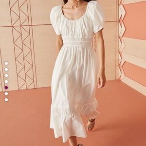 NWOT Ulla Johnson Isla Cream Smocked Puff Sleeve Midi Dress Cottage Core